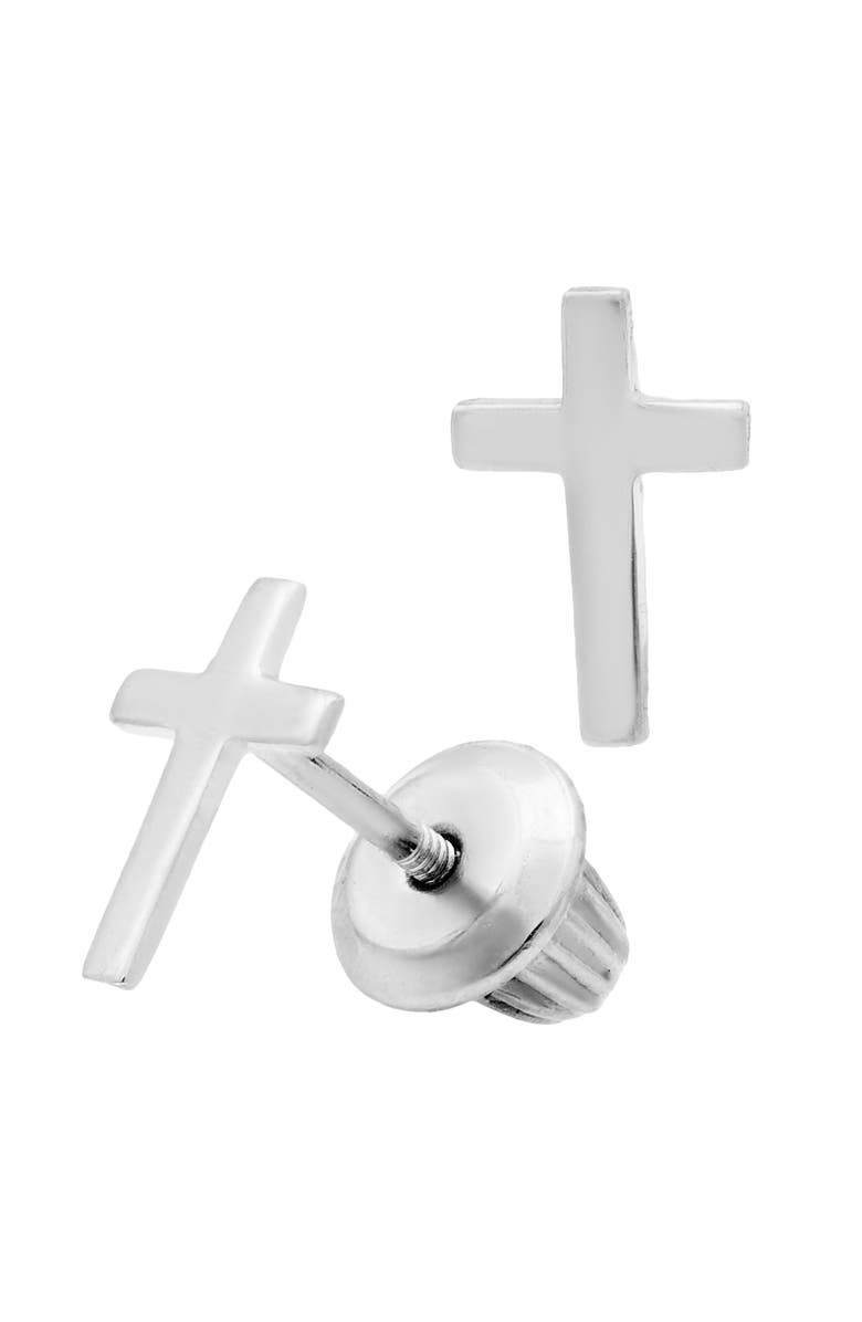 Mignonette Sterling Silver Cross Earrings, Alternate, color, Silver