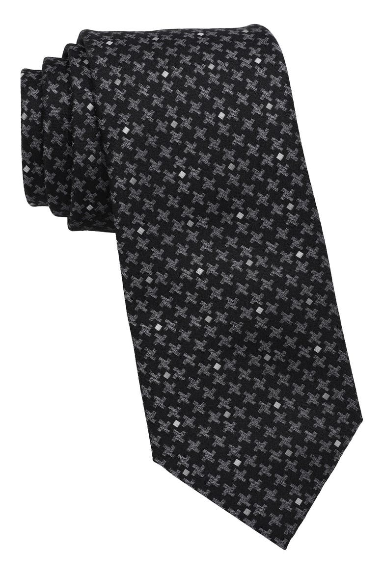 Dotted Houndstooth Tie, Main, color, BLACK/ WHITE