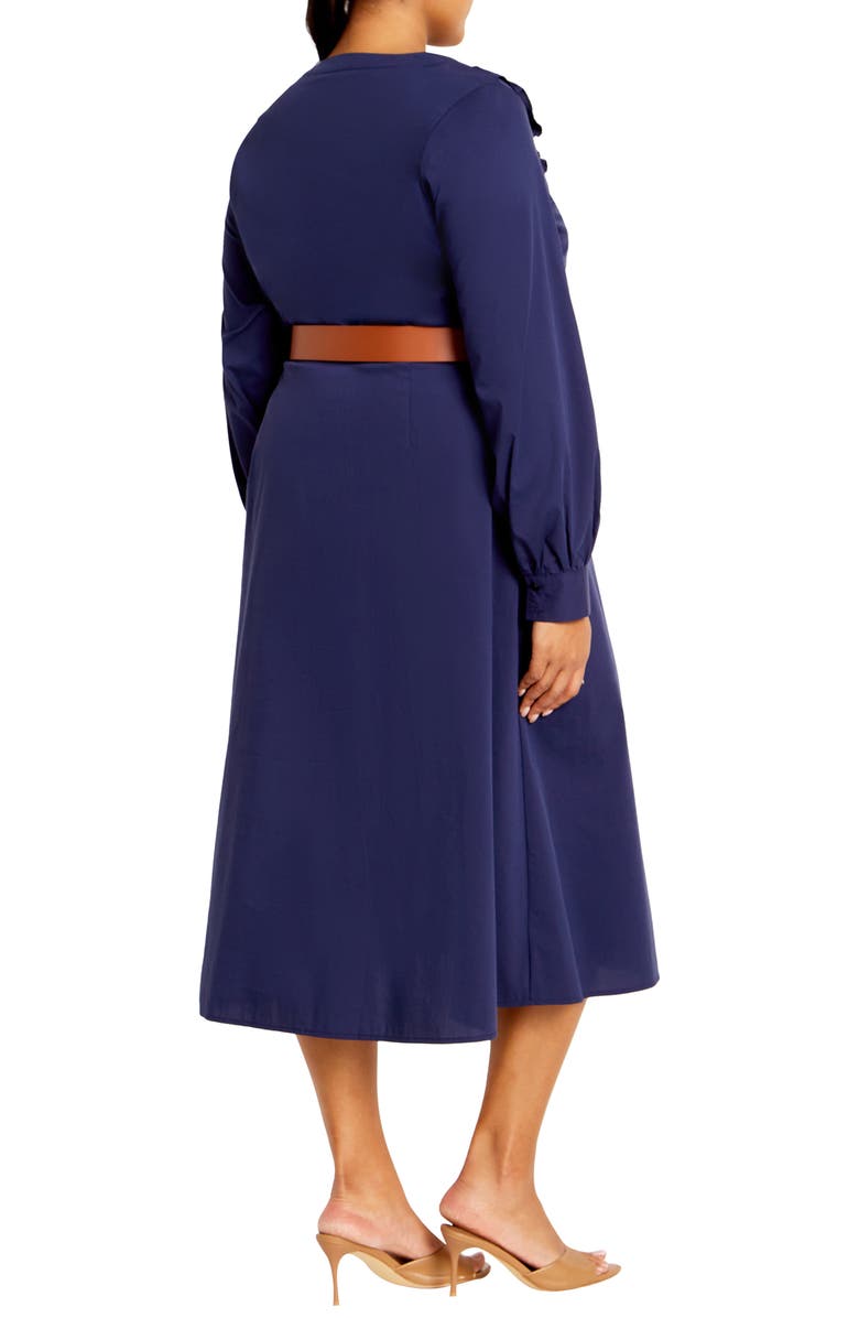 City Chic Zoe Belted Long Sleeve Dress, Alternate, color, Navy