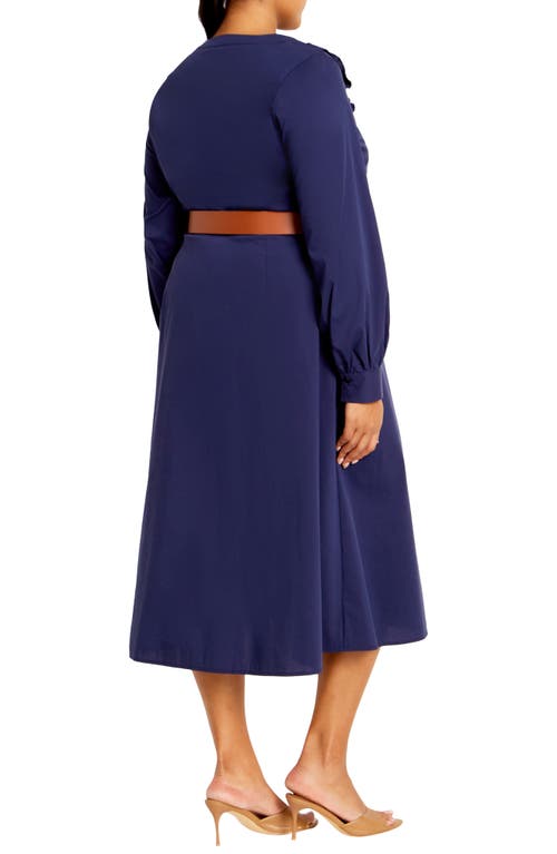 City Chic Emi Belted Midi Dress In Blue
