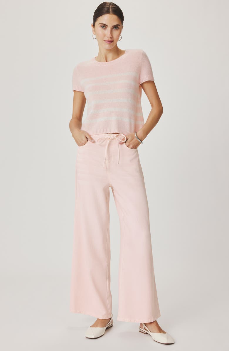 Splendid Emerson Stripe Short Sleeve Sweater, Alternate, color, Rose Petal Pink/ Shell