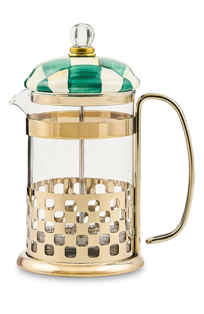 MACKENZIE CHILDS Emerald Check French Press, Main, color, Emerald