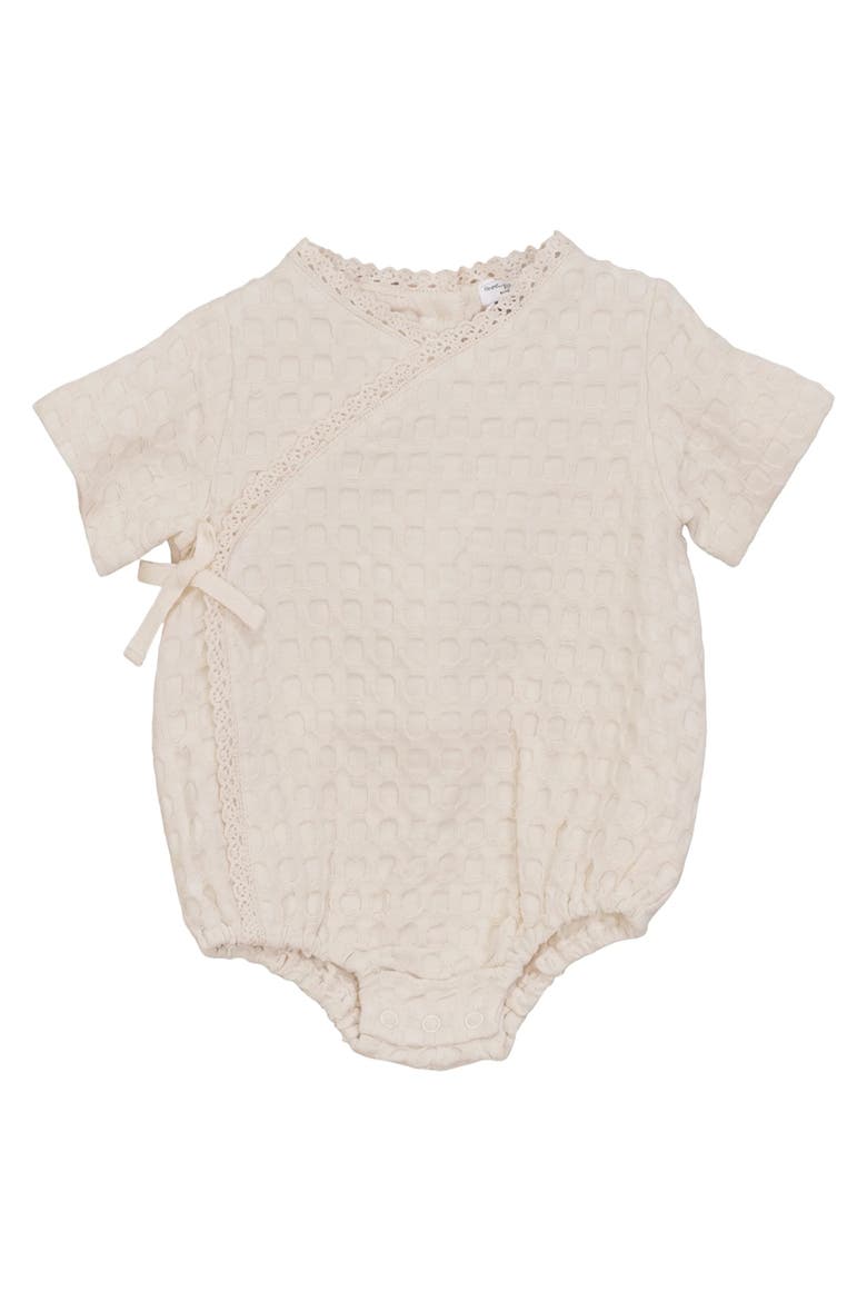 Textured Waffle Wrap Front Snap Closure Romper, Main, color, Vanilla