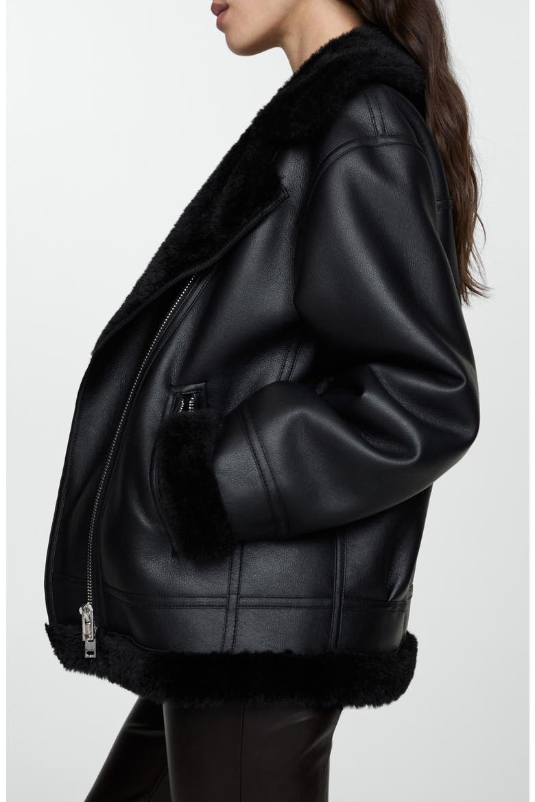Faux Shearling Moto Jacket, Alternate, color, BLACK