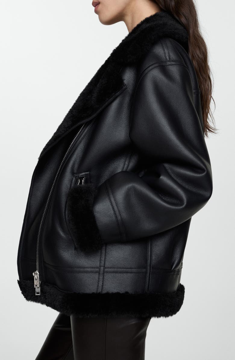 MANGO Faux Shearling Moto Jacket, Alternate, color, 