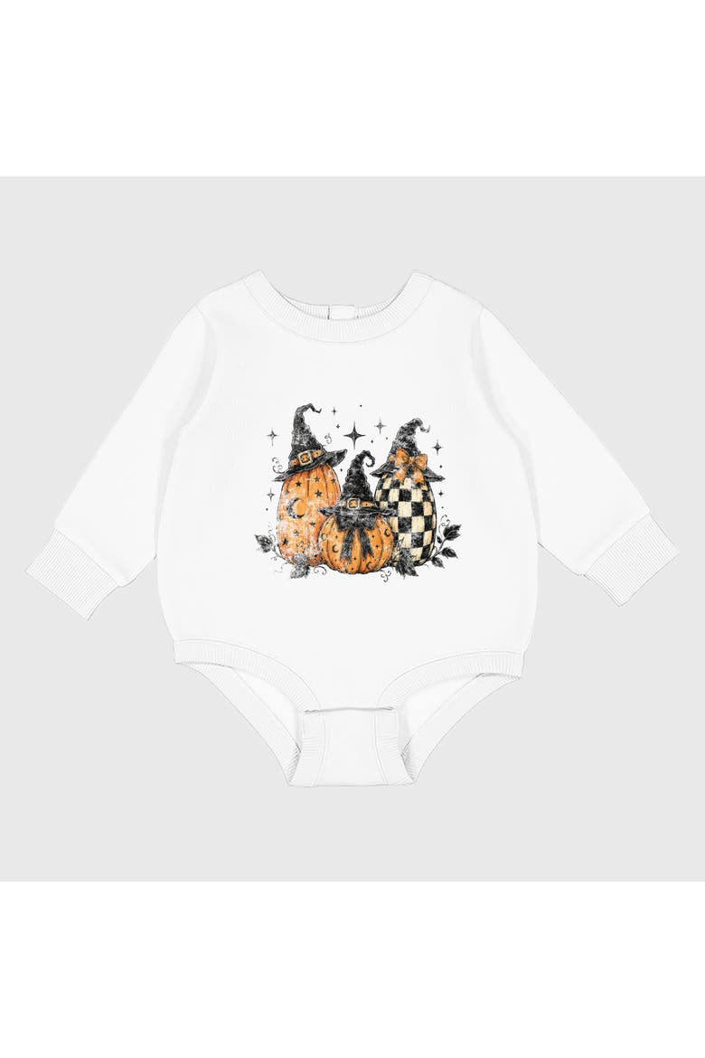 Witch Hat Pumpkins Infant Fleece BodySuit, Alternate, color, White