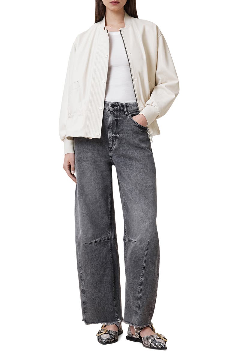 AllSaints Sofi Leather Bomber Jacket, Alternate, color, Off White