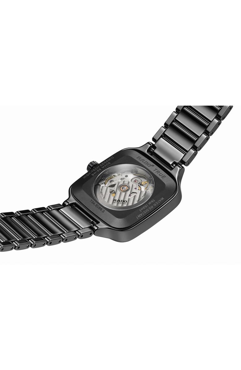 RADO True Square Automatic Open Heart Ceramic Bracelet Watch, Alternate, color, 