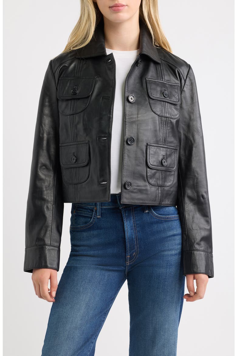 Short Leather Jacket, Main, color, BLACK