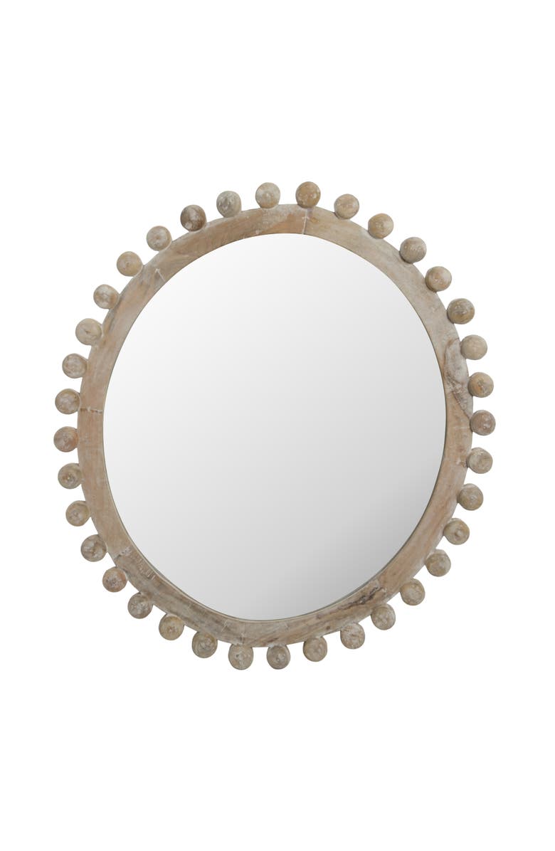 Storied Home Oval Carved Wood Framed Wall Mirror, Whitewashed, Main, color, Cream