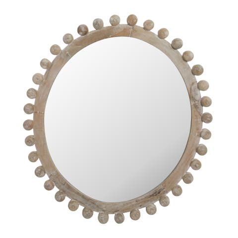 Oval Carved Wood Framed Wall Mirror, Whitewashed