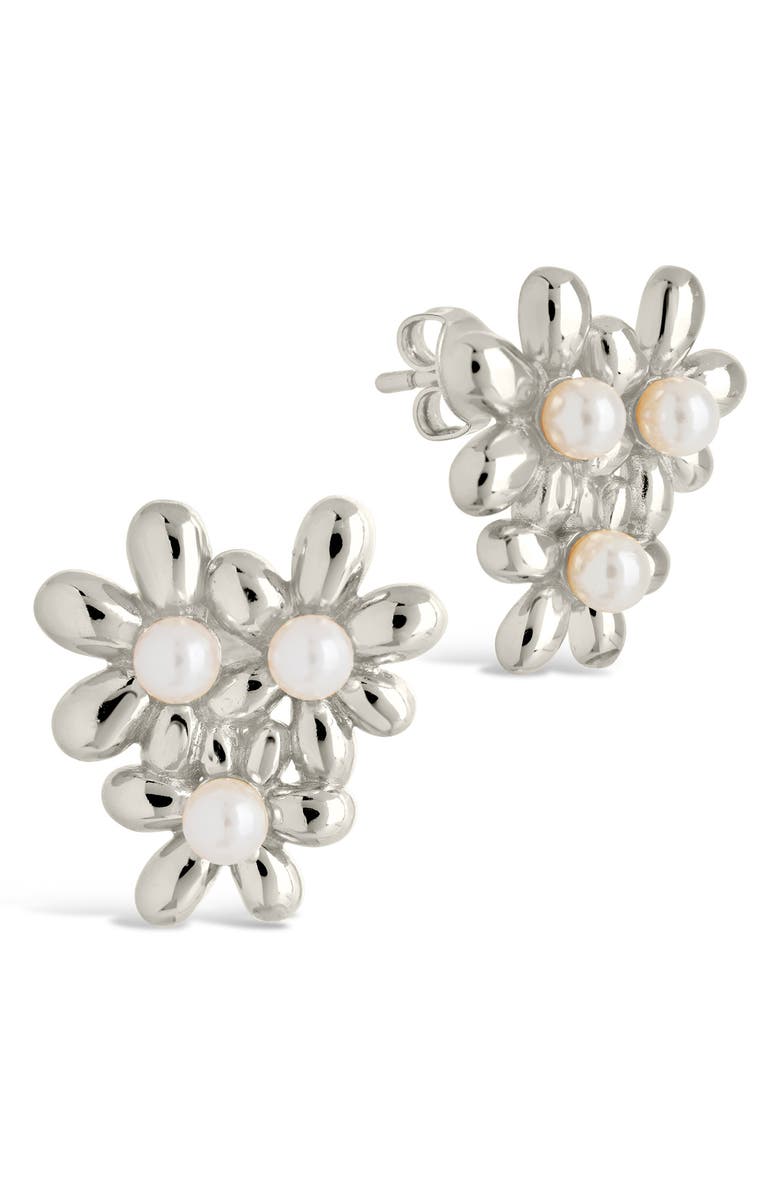 Sterling Forever Vallie Cultured Pearl Stud Earrings, Alternate, color, Silver