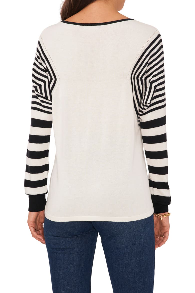 Stripe Sleeve Sweater, Alternate, color, ANTIQUE WHITE