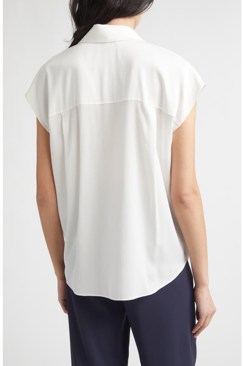 Cap Sleeve Stretch Silk Button-Up Shirt, Alternate, color, CHALK