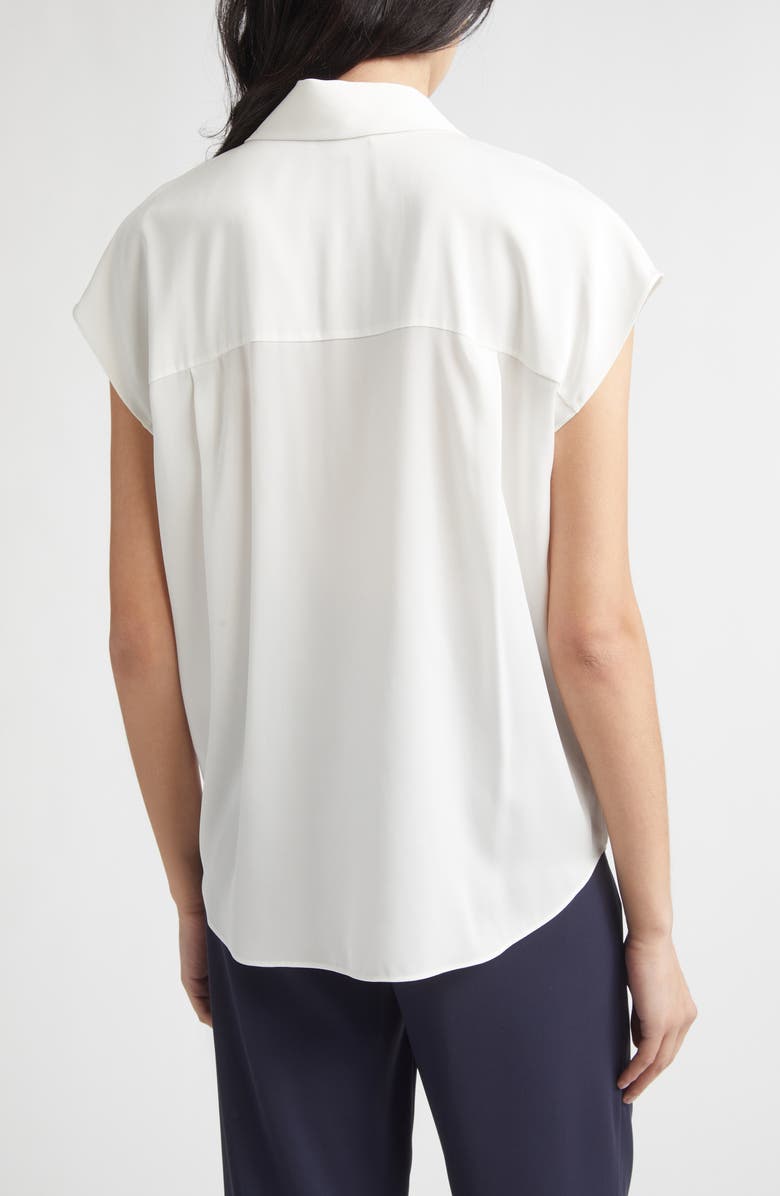 Vince Cap Sleeve Stretch Silk Button-Up Shirt, Alternate, color, Chalk