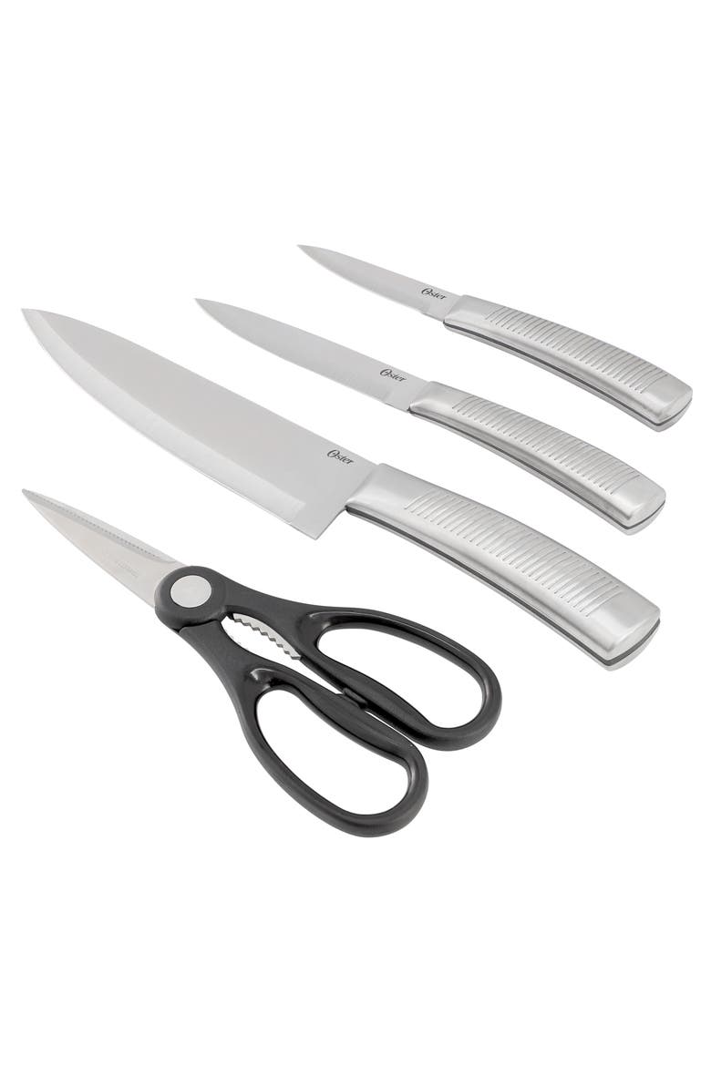 4 Piece Stainless Steel Cutlery Set with Ridged Handles, Main, color, Silver