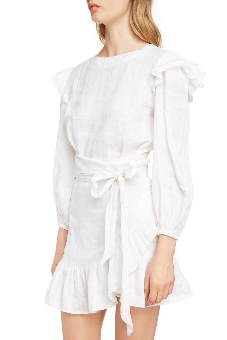 Telicia Ruffle Linen Dress, Alternate, color, WHITE