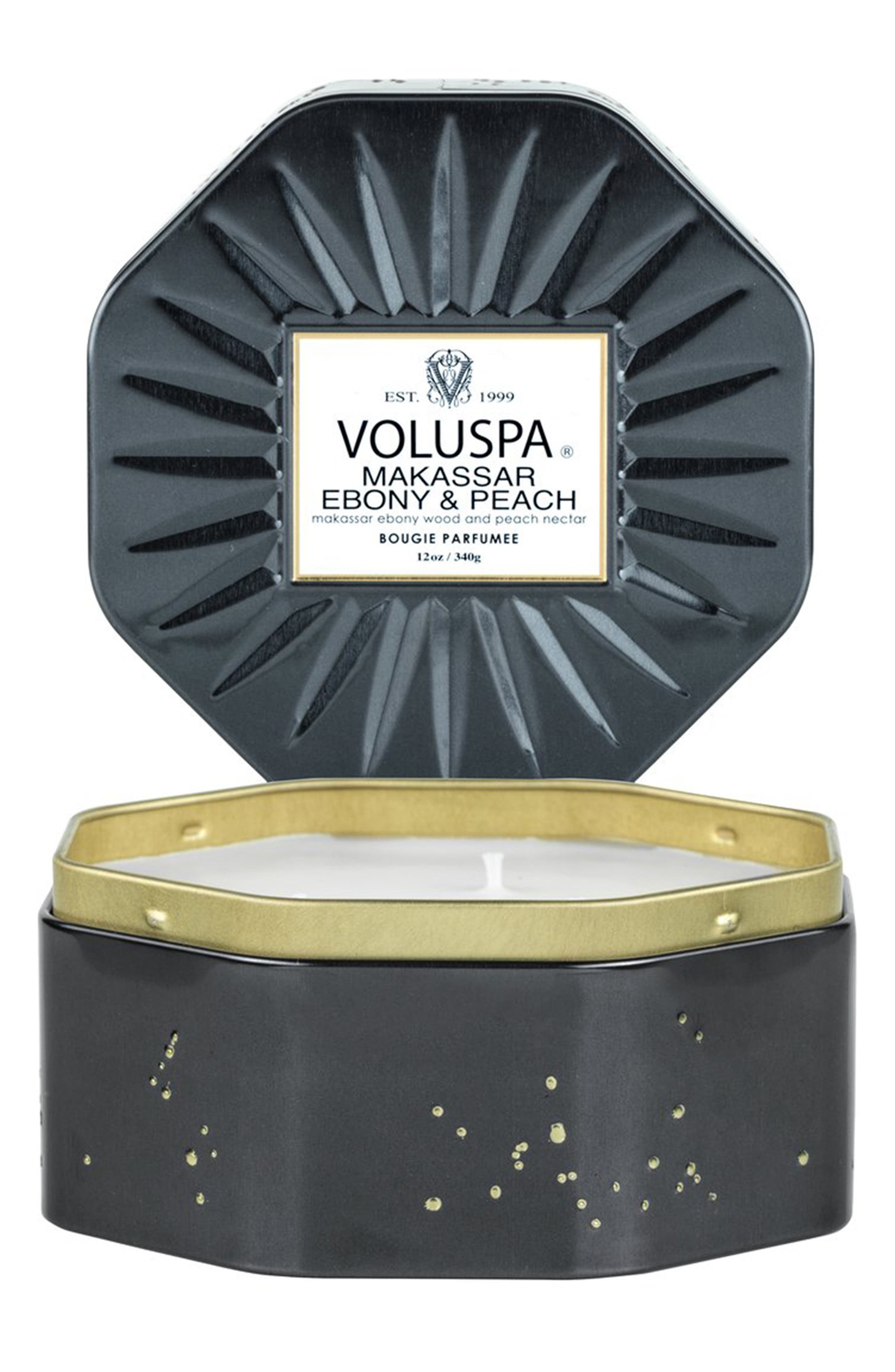 Voluspa Makassar Ebony & Peach Octagon Tin Candle