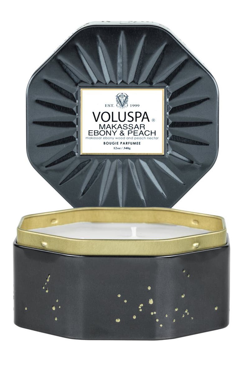 Makassar Ebony & Peach Octagon Tin Candle, Main, color, NO COLOR