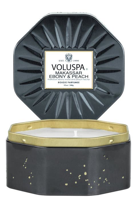 Makassar Ebony & Peach Octagon Tin Candle