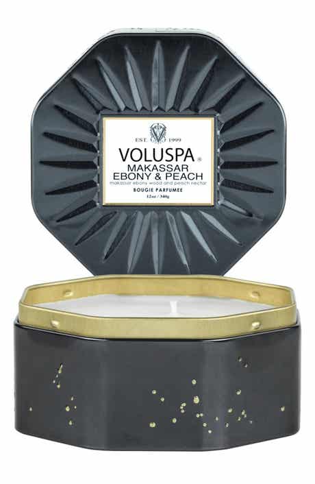 Voluspa Makassar Ebony & Peach Octagon Tin Candle