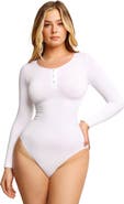 Popilush Shapewear Seamless Modal Long Sleeve Henley Bodysuit