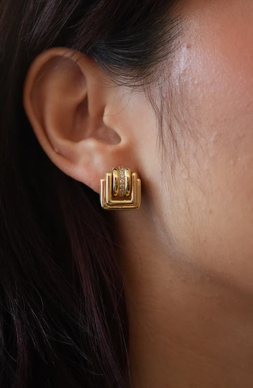 Argento Vivo Sterling Silver Cubic Zirconia Square Stud Earrings In Gold