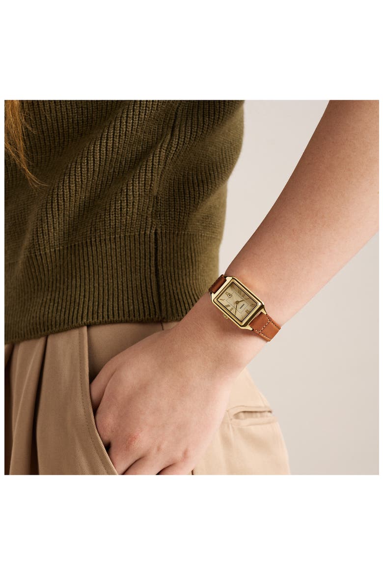 Raquel Leather Strap Watch, 23mm x 38mm, Alternate, color, GOLD/ TAN