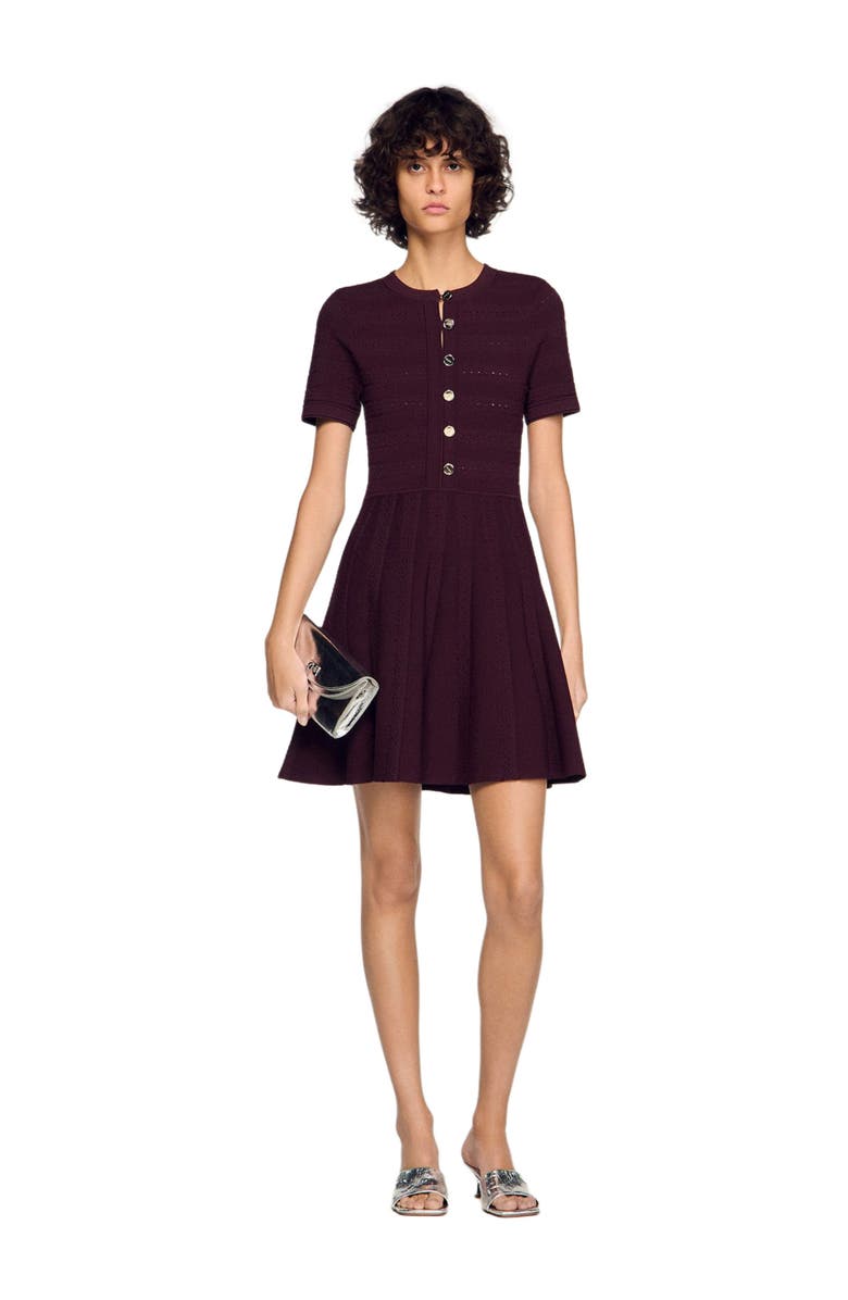 SANDRO Floral print knit short dress, Alternate, color, Brown