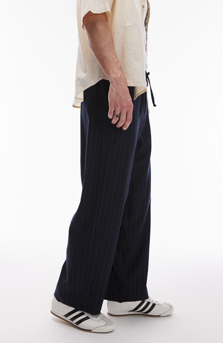 Topman Pinstripe Wide Leg Drawstring Pants, Alternate, color, 