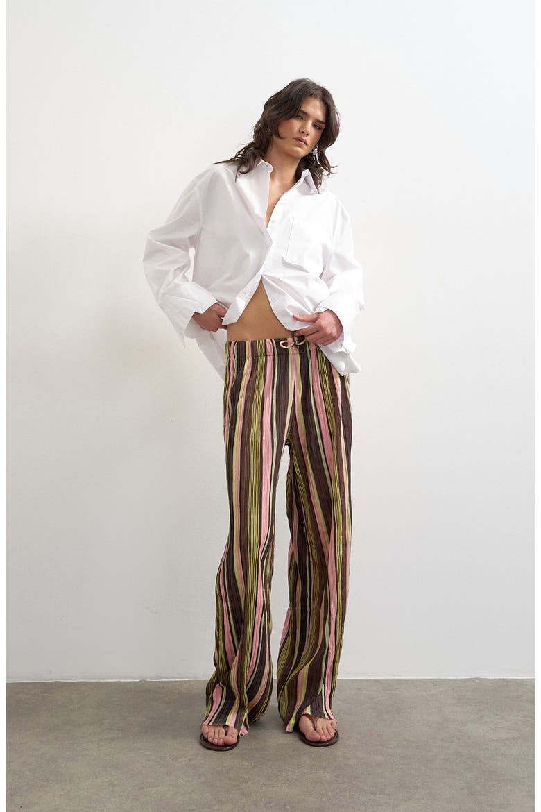 Stripe Crinkle Tie Waist Pants, Alternate, color, PINK