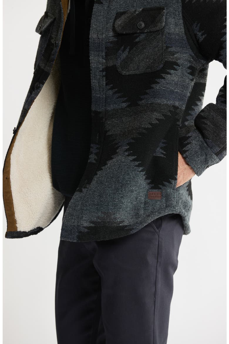 Geometric Jacquard Faux Shearling Lined Jacket, Alternate, color, BLACK AZTE