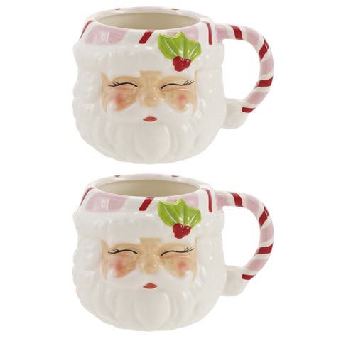 Hand-Painted Dolomite Santa Mug, Set of 2