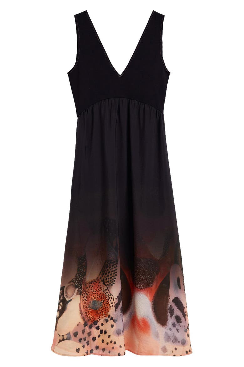 Viscose V-Neck Midi Dress, Alternate, color, BLACK
