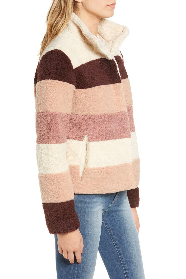 Stripe Faux Shearling Jacket, Alternate, color, IVORY EGRET MUTLI STRIPE