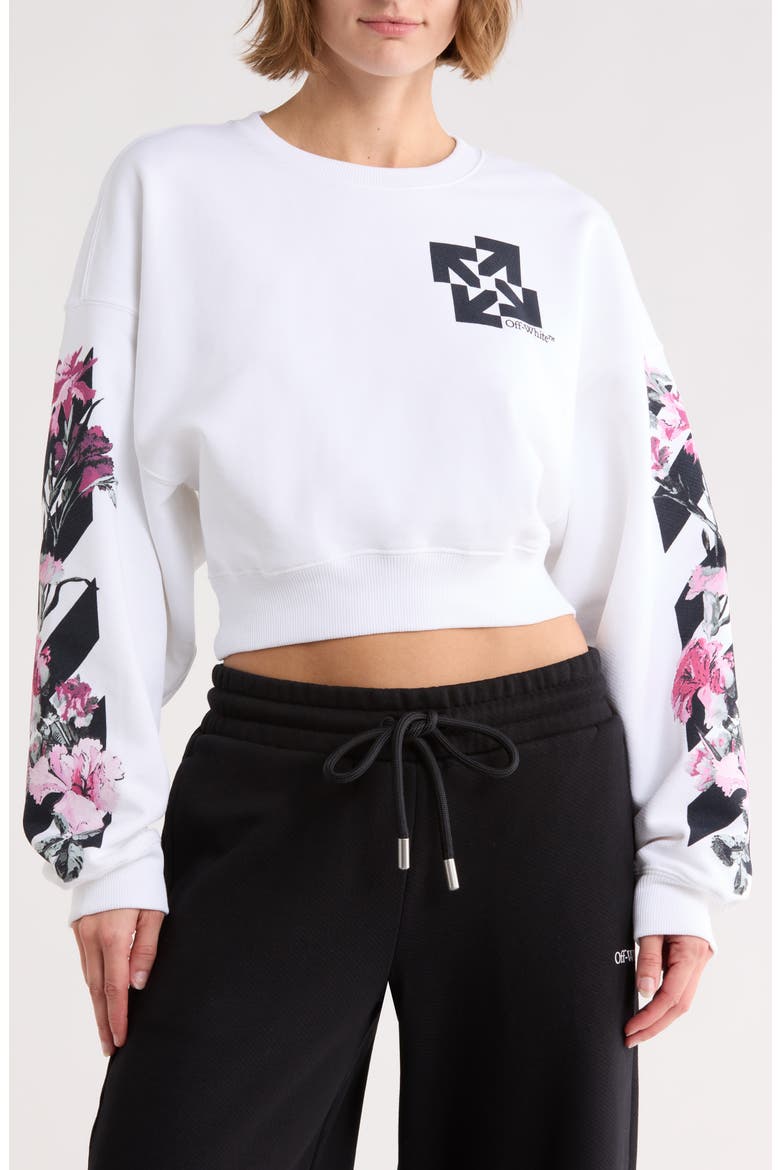 Crop Crewneck Graphic Sweatshirt, Main, color, BRIGHT WHITE