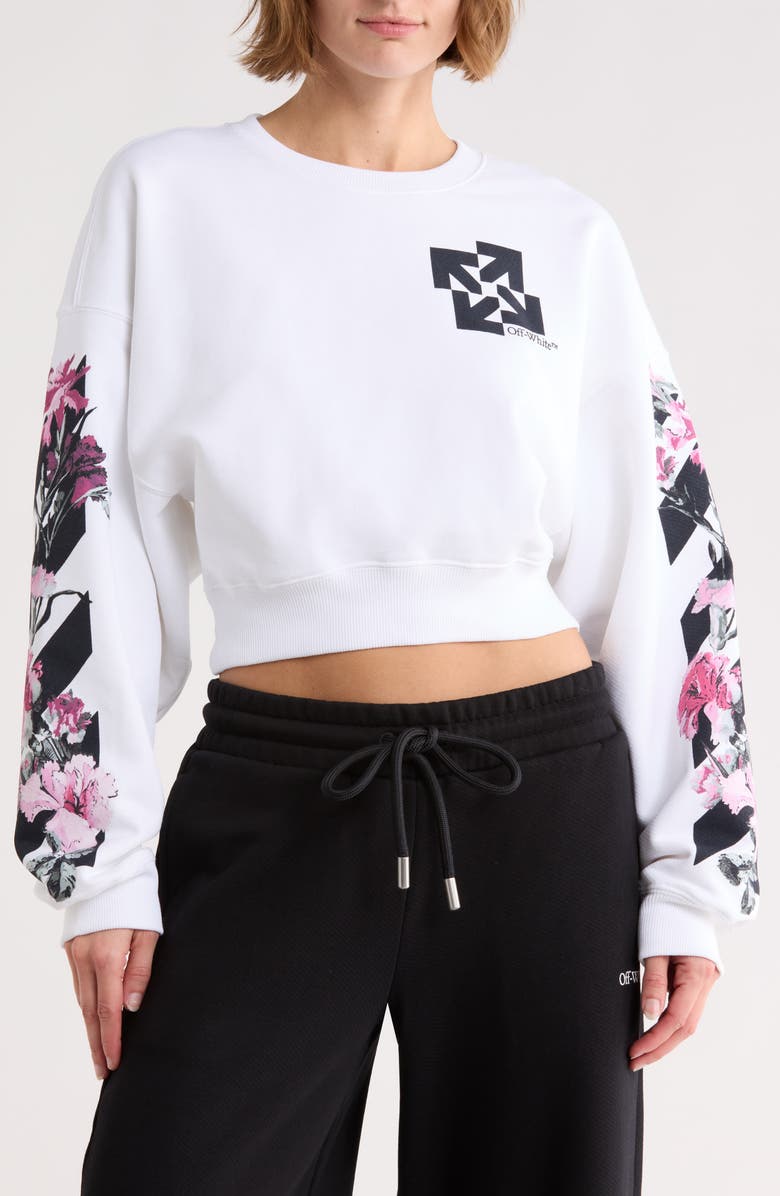 Off-White Crop Crewneck Graphic Sweatshirt, Main, color, Bright White