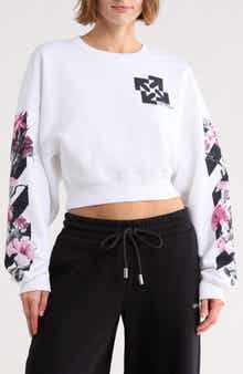 Off-White Crop Crewneck Graphic Sweatshirt