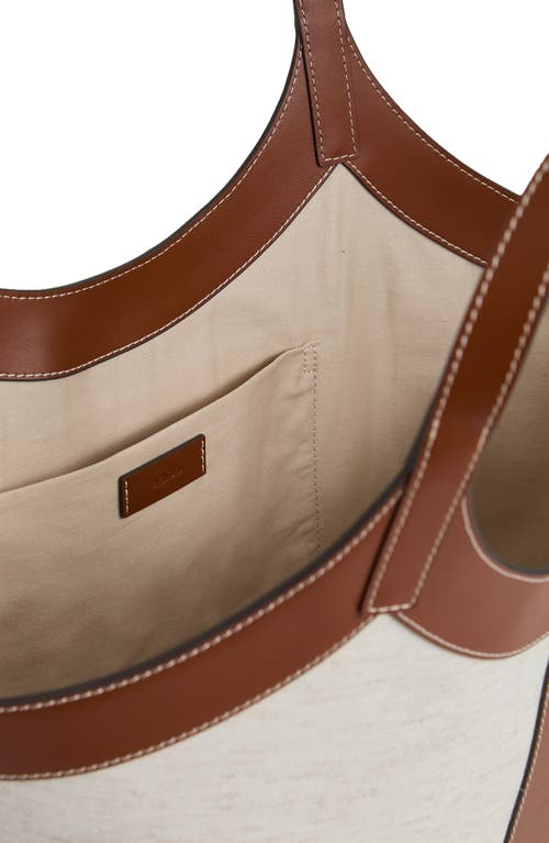 Reiss Lyra Leather & Cotton Canvas Tote In Beige