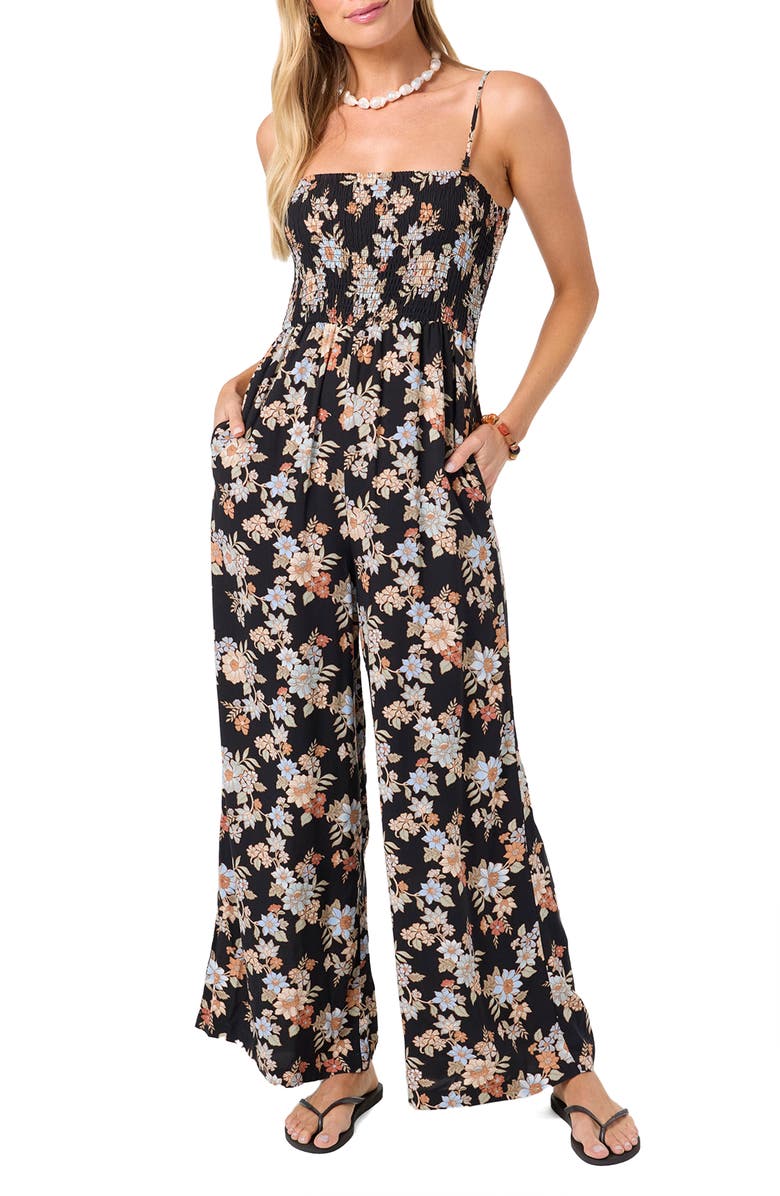 O'Neill Aiyana Bali Floral Jumpsuit, Main, color, Black
