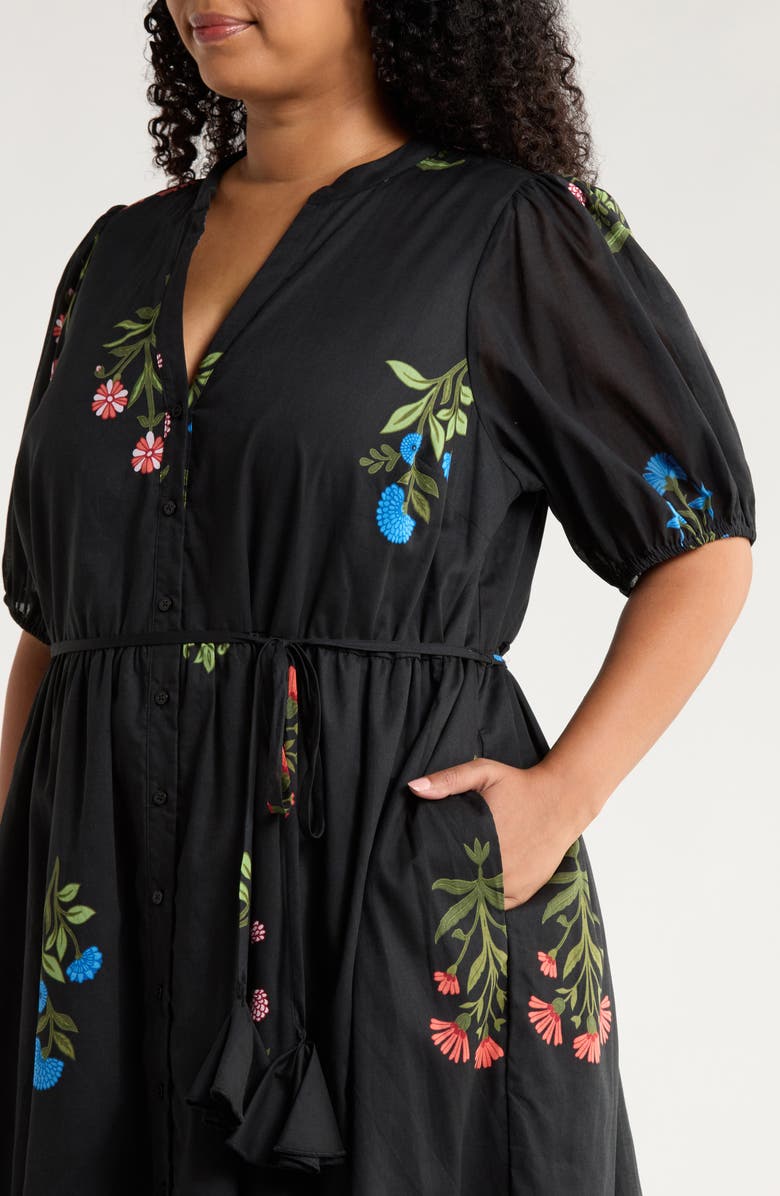 SUGARLIPS Hester Floral Beth Tiered Cotton Midi Dress, Alternate, color, Black-Mul