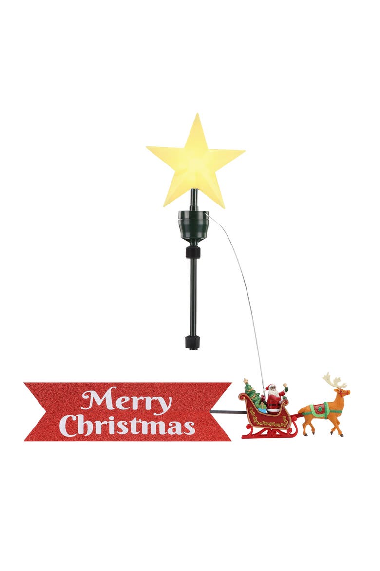 Animated Sleigh Tree Topper with Banner - White Santa, Alternate, color, Black Santa