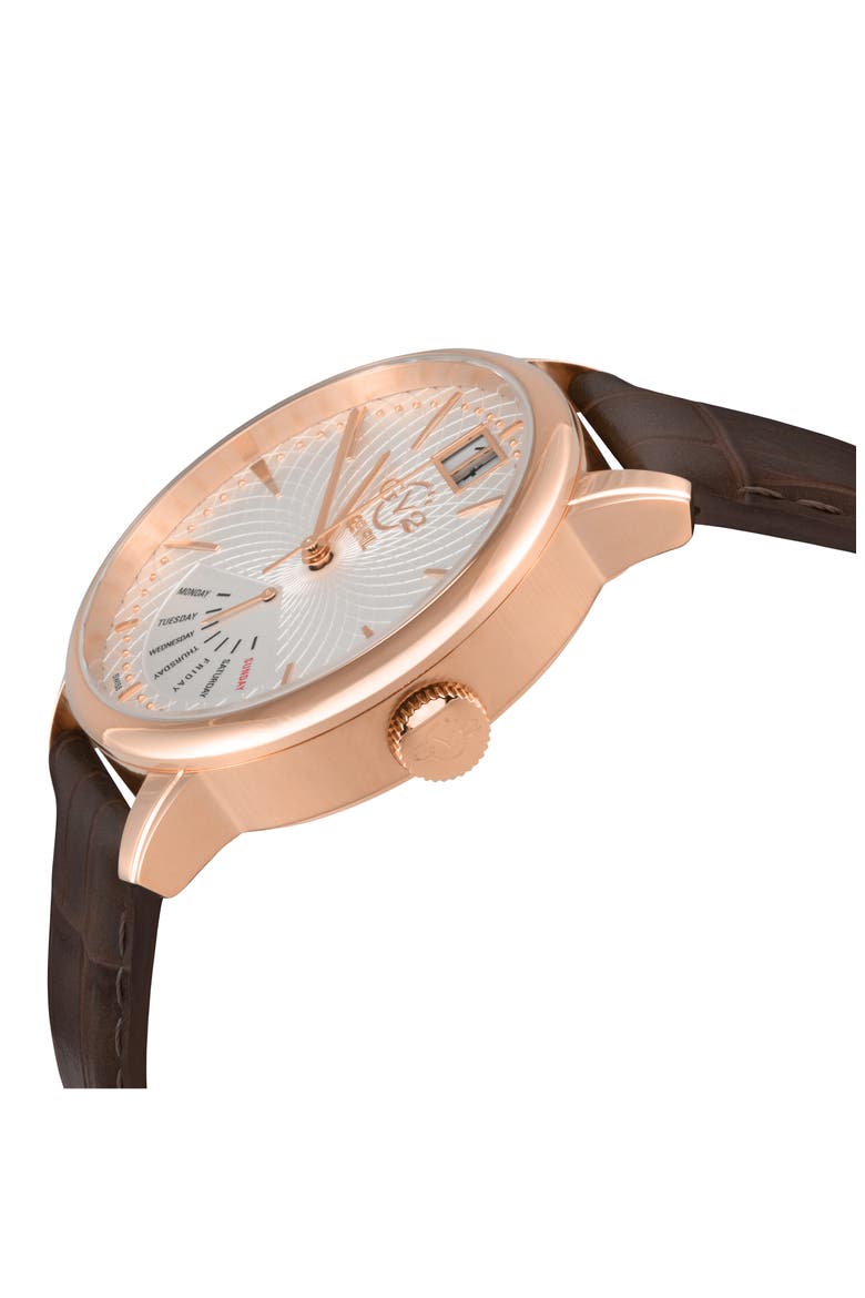 Rovescio Croc Embossed Leather Strap Watch, 42mm, Alternate, color, BROWN