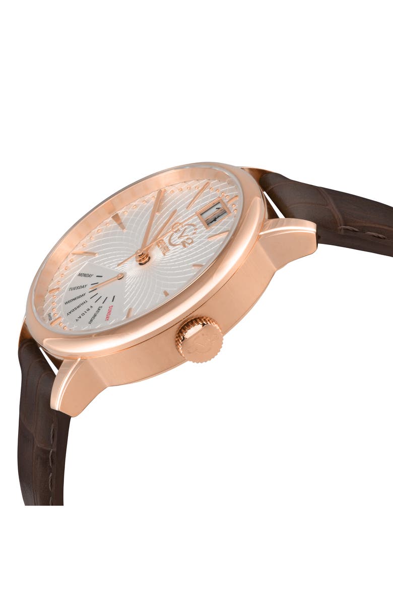 GV2 Rovescio Croc Embossed Leather Strap Watch, 42mm, Alternate, color, Brown