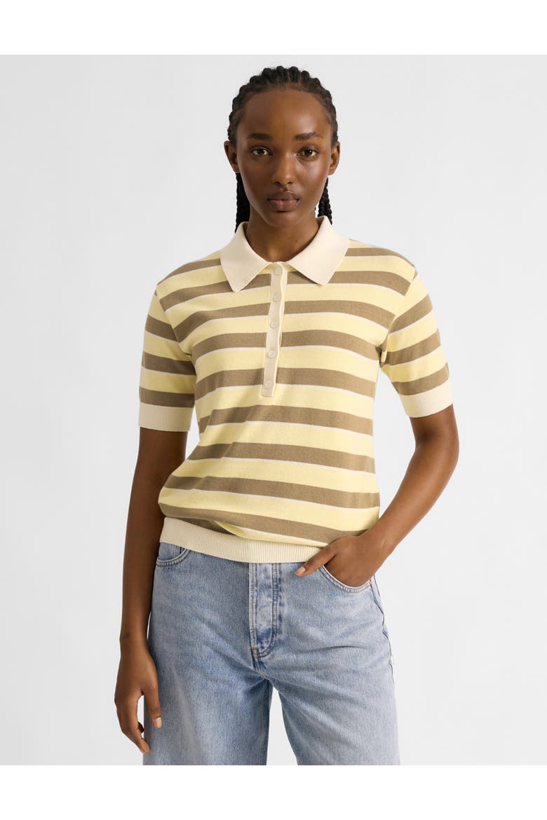 Stripe Short Sleeve Polo Shirt, Main, color, Lemon