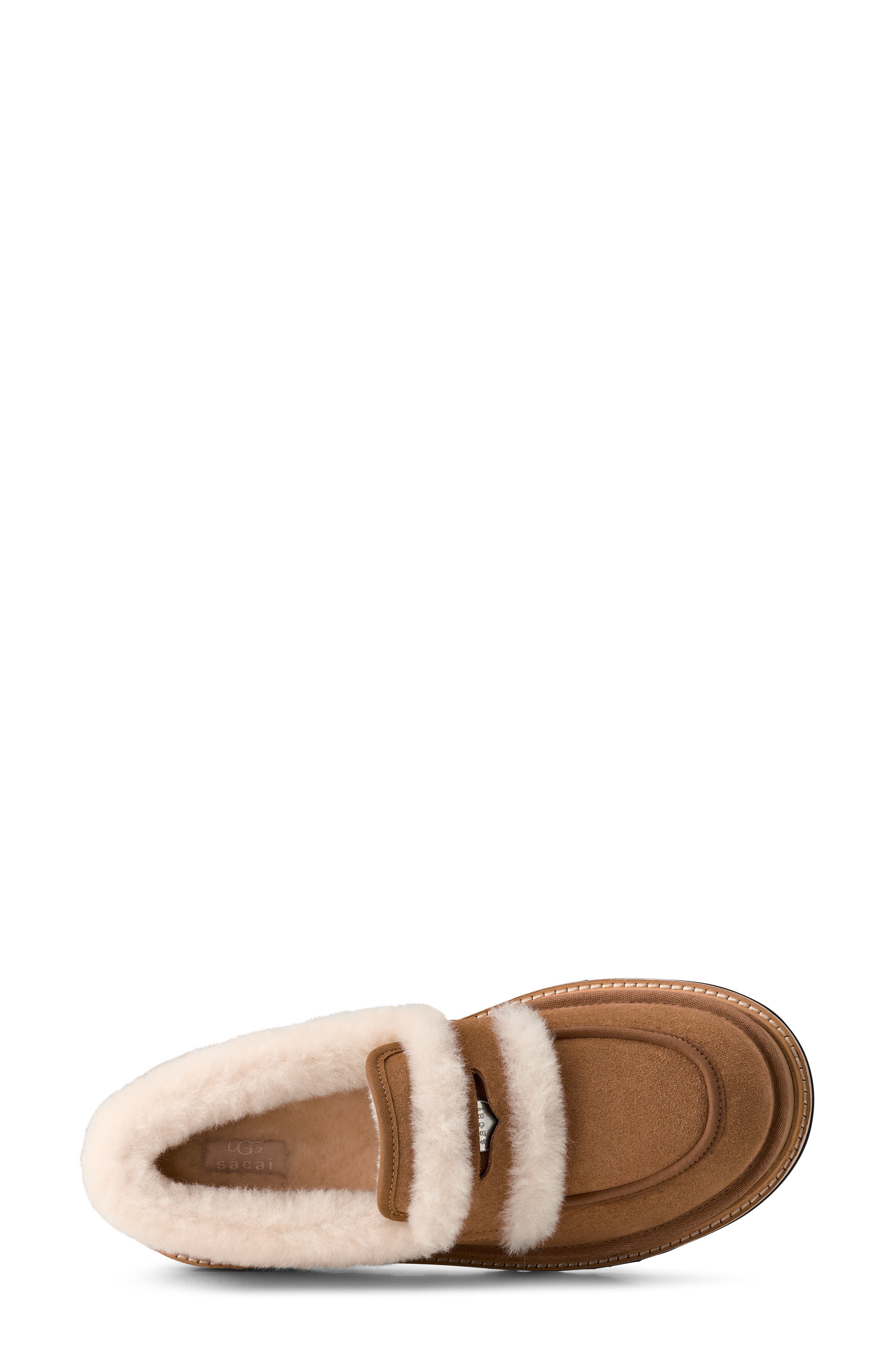 UGG<sup>®</sup> x Sacai Gender Inclusive Genuine Shearling Trim Penny Loafer, Alternate, color, Chestnut