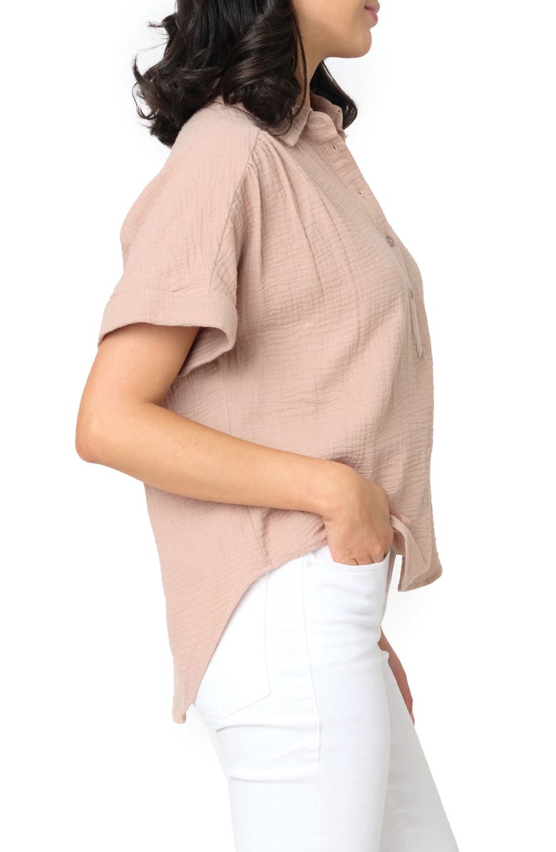 GIBSONLOOK All Day Cotton Gauze Popover Shirt, Alternate, color, Taupe