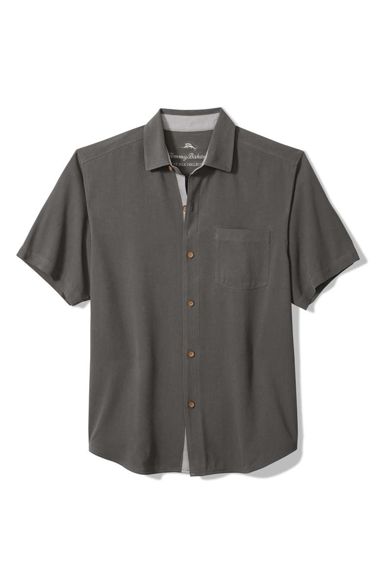 Tommy Bahama Where the Mild Things Are Silk Short Sleeve Shirt, Main, color, Fog Grey