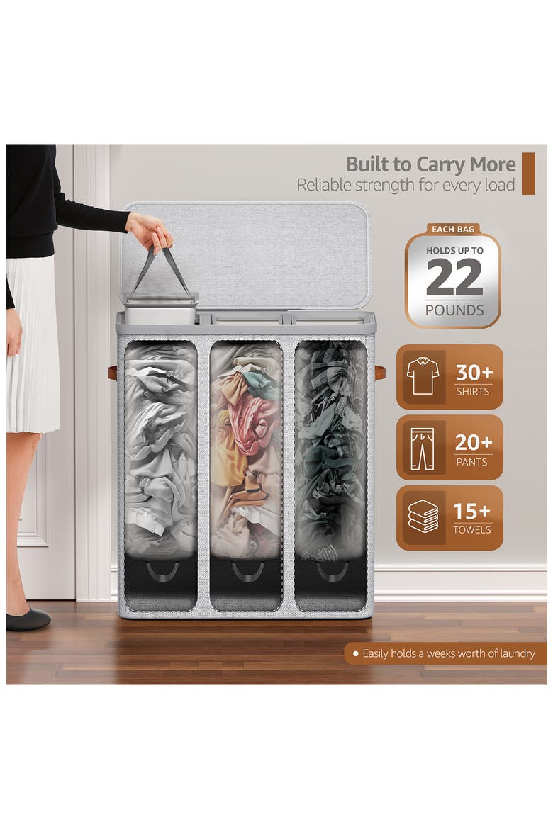 3-Compartment Laundry Basket, Alternate, color, GRAY