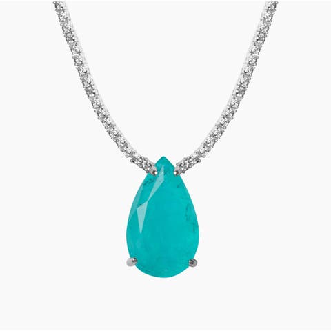 Paraiba stone pear tennis necklace